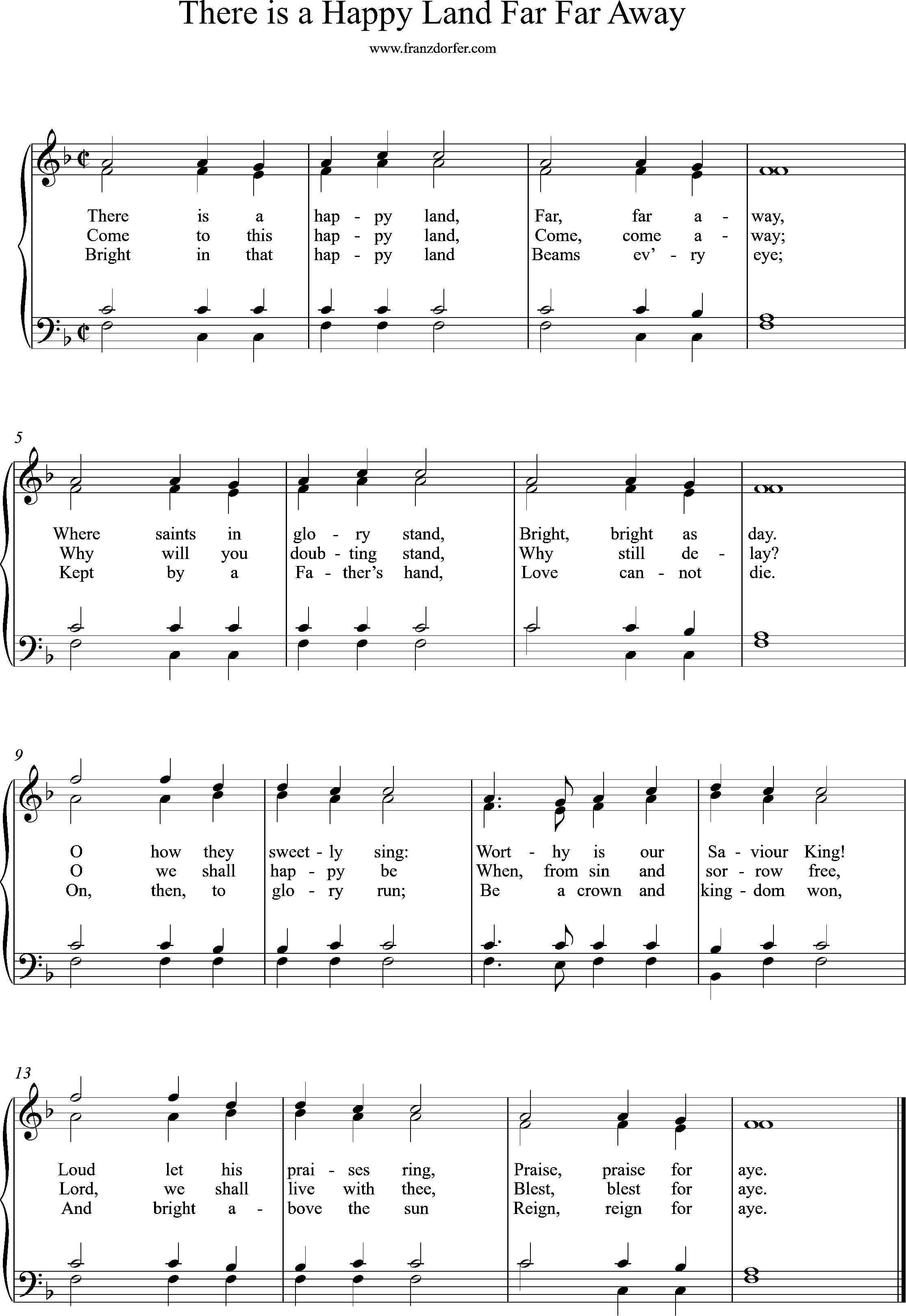 There is a Happy Land Far Far Away, F-Major choir, organ, sheetmusic, There is a Happy Land Far Far Away